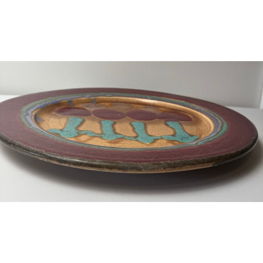 D. Lasser Ceramics Signed Yellow/Red Tulip Green Stems Pottery Large Platter 16” - Picture 10 of 11
